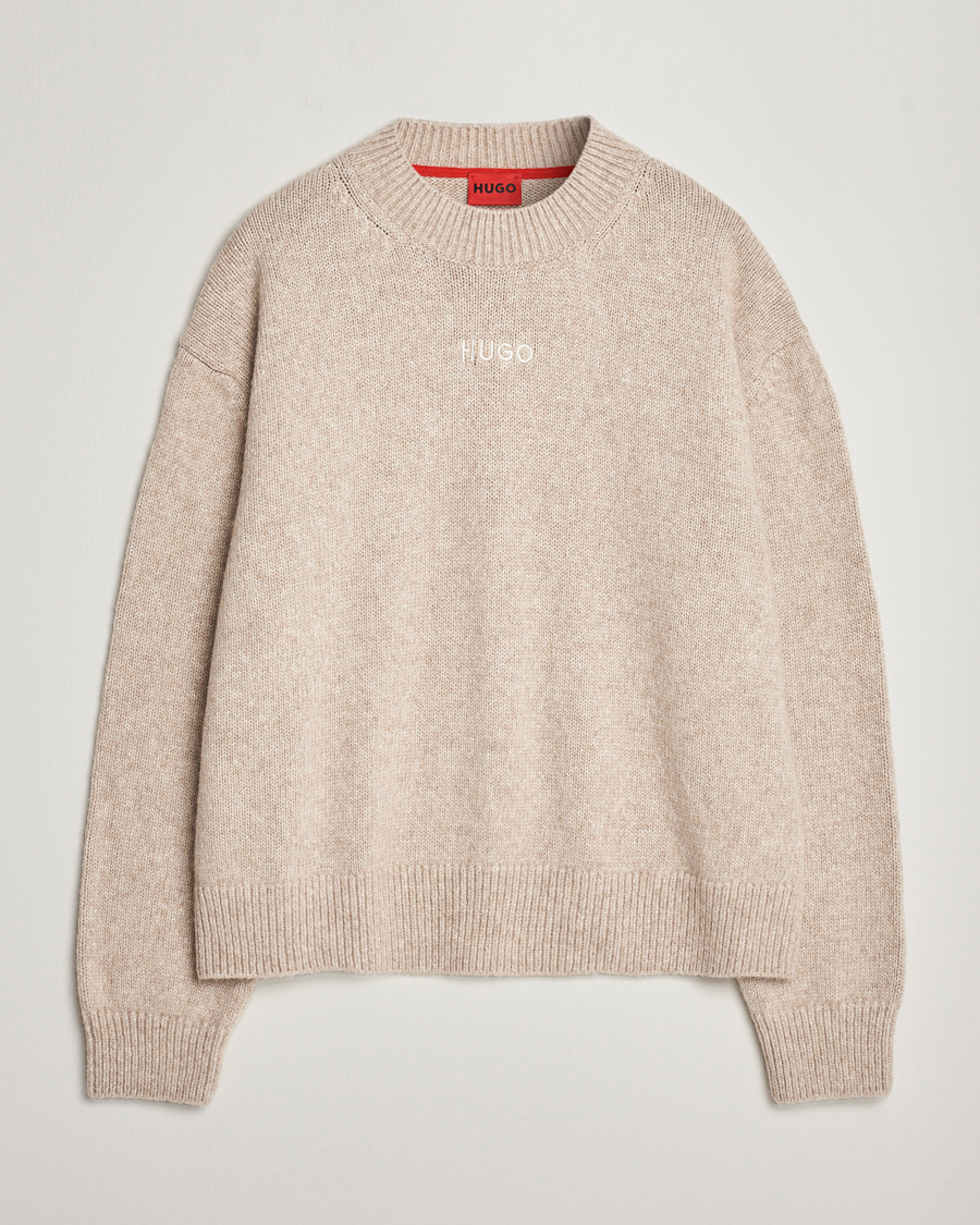 Herr | Tröjor | HUGO | Seese Knitted Sweater Light Beige