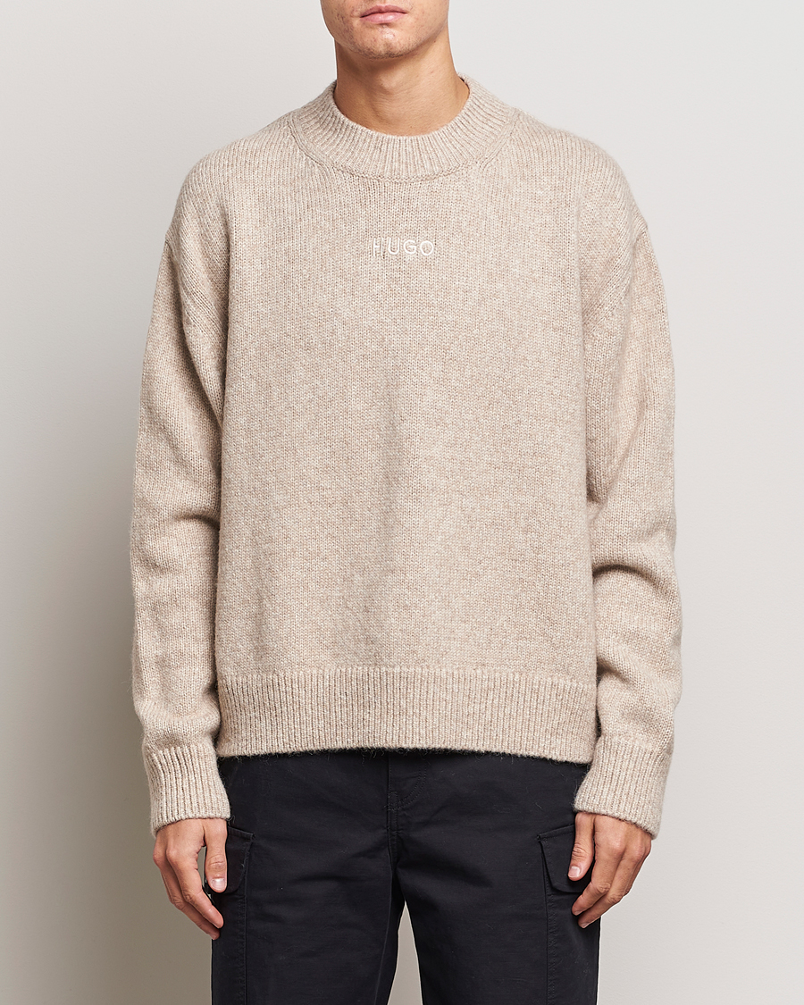 Herr | Tröjor | HUGO | Seese Knitted Sweater Light Beige