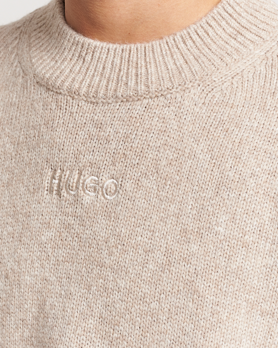 Herr | Tröjor | HUGO | Seese Knitted Sweater Light Beige