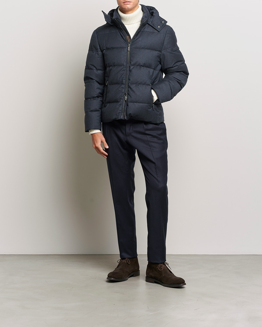 Herr | Jackor | MooRER | Brett Wool/Cashmere Hooded Jacket Blue Grey