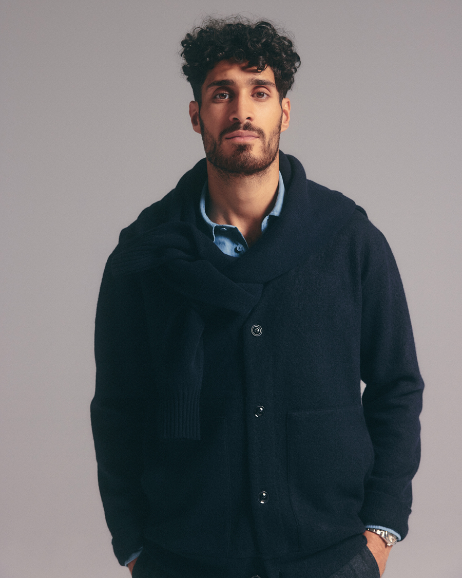 Herr | Tröjor | NN07 | Ice Boiled Wool Cardigan Navy Blue