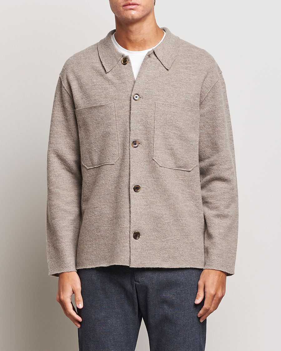 Herr | Tröjor | NN07 | Jonas Boiled Wool Cardigan Khaki Beige