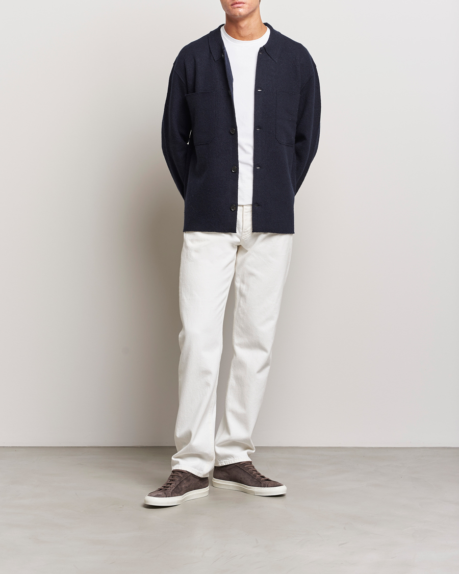 Herr | Tröjor | NN07 | Jonas Boiled Wool Cardigan Navy Blue