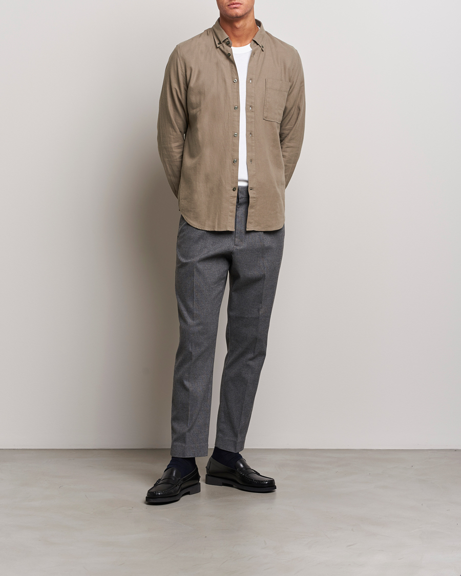 Herr | Skjortor | NN07 | Arne Brushed Flannel Shirt Dark Clay