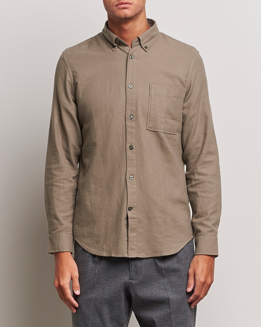 Herr | Flanellskjortor | NN07 | Arne Brushed Flannel Shirt Dark Clay