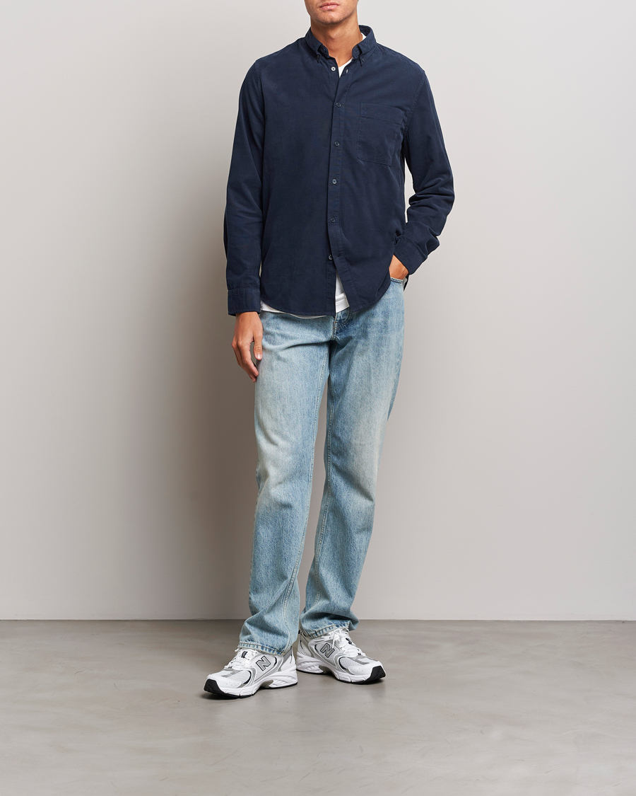Herr | Skjortor | NN07 | Arne Baby Cord Shirt Navy Blue