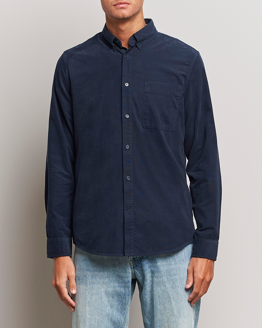 Herr | Skjortor | NN07 | Arne Baby Cord Shirt Navy Blue