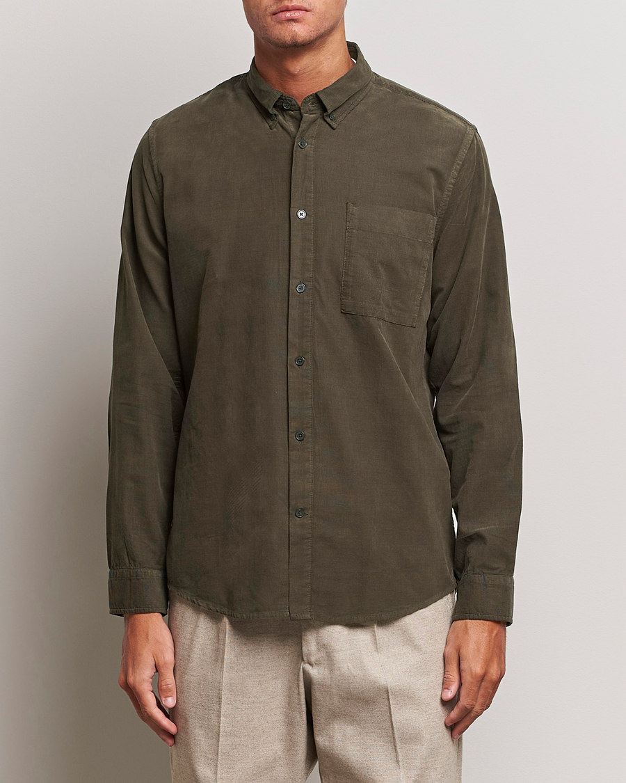 Herr | Manchesterskjortor | NN07 | Arne Baby Cord Shirt Dark Green