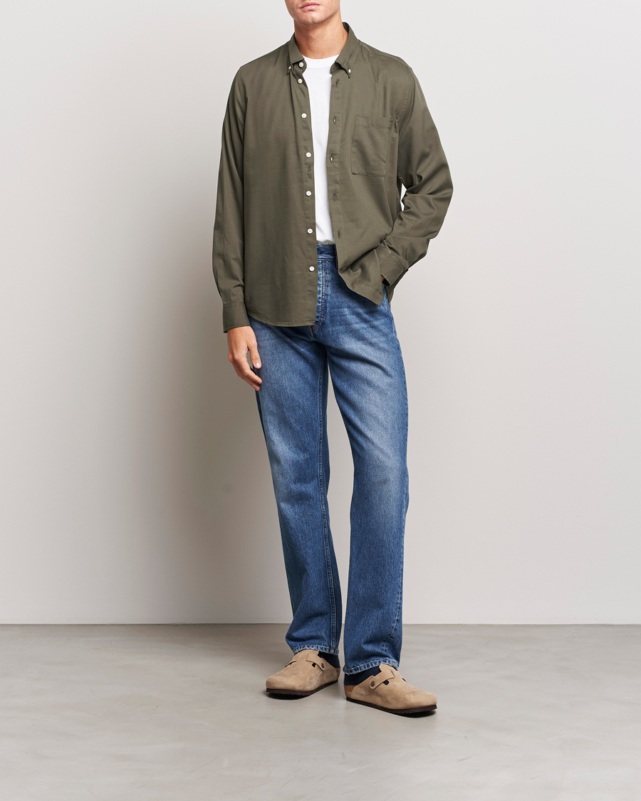 Herr | Skjortor | NN07 | Arne Tencel Striped Shirt Dark Army