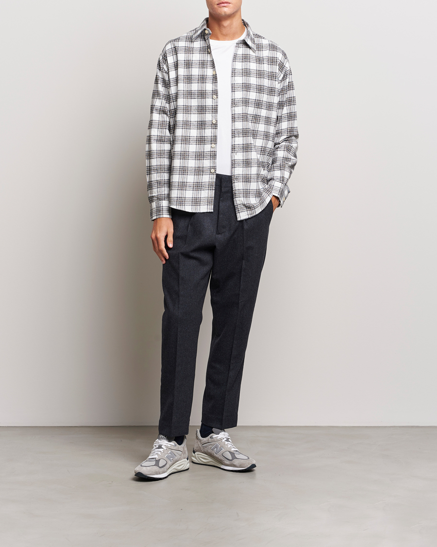 Herr | Skjortor | NN07 | Deon Brushed Flannel Checked Shirt Cream/Brown