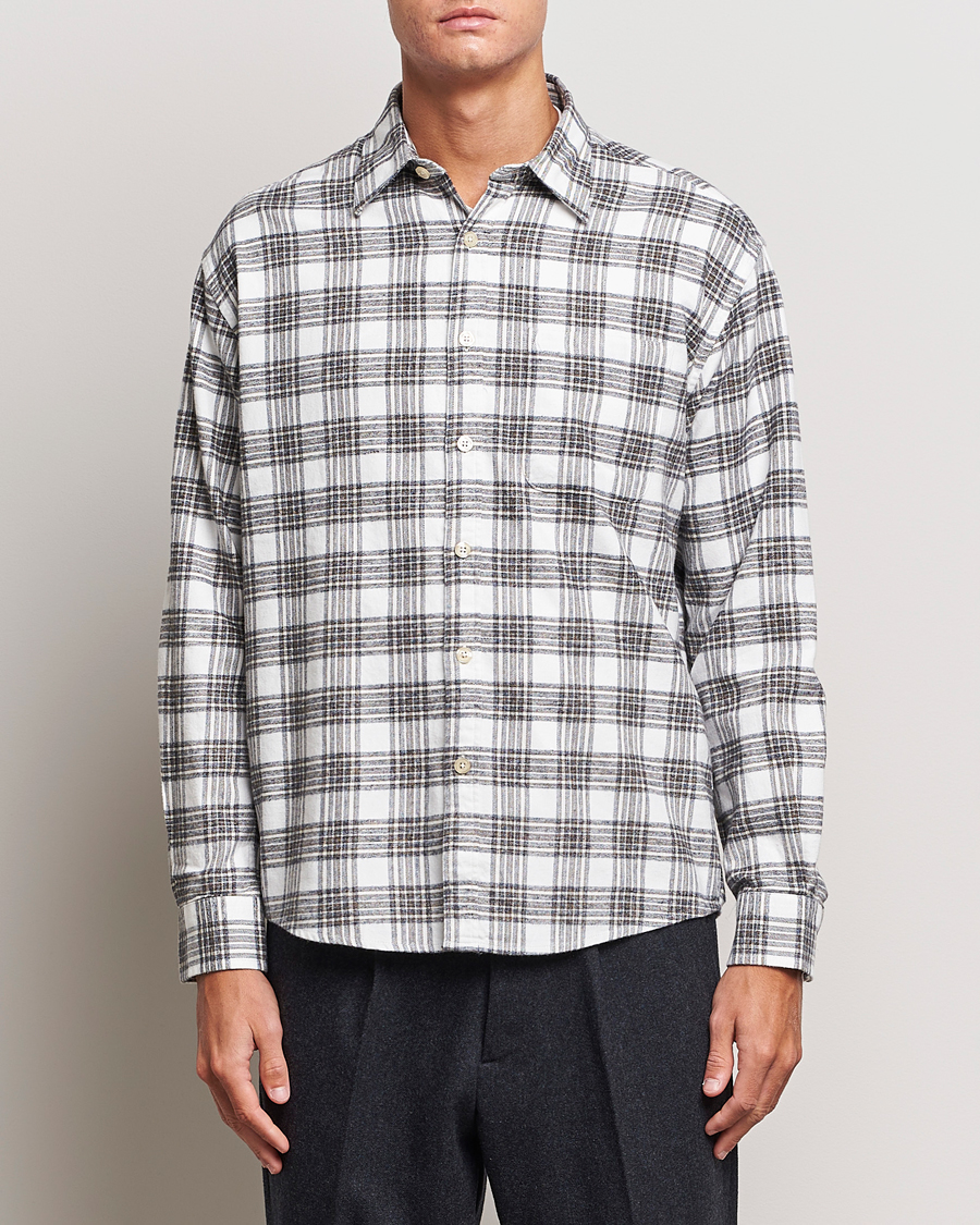 Herr | NN07 | NN07 | Deon Brushed Flannel Checked Shirt Cream/Brown