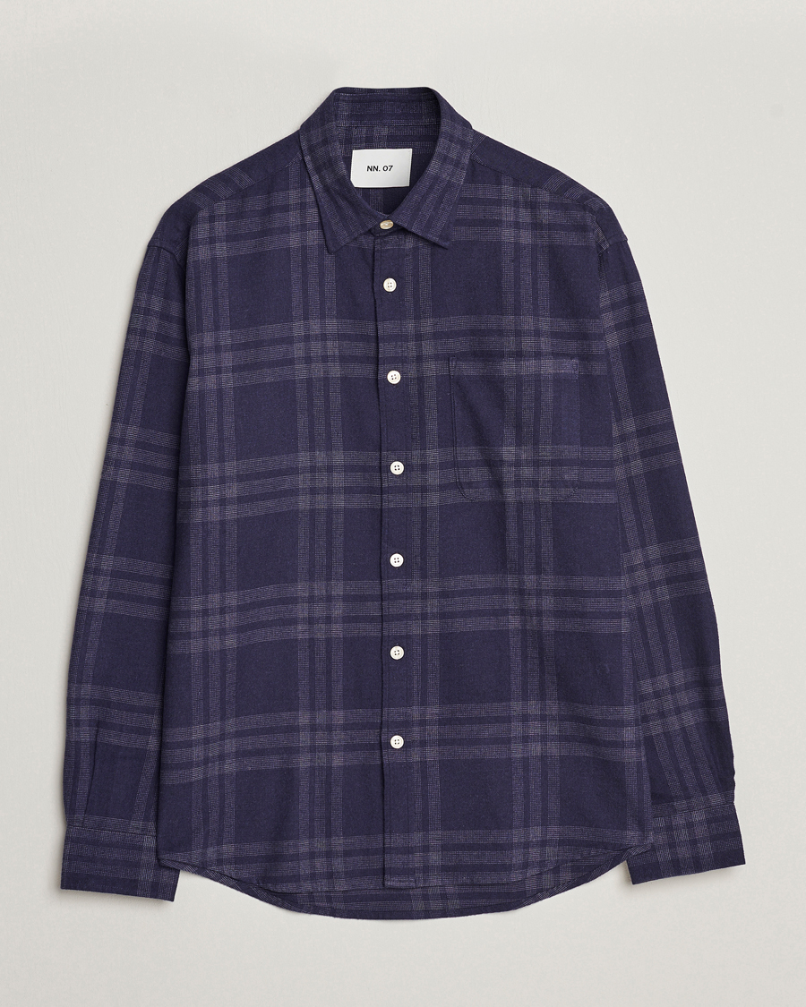 Herr | Skjortor | NN07 | Deon Brushed Flannel Checked Shirt Navy Blue