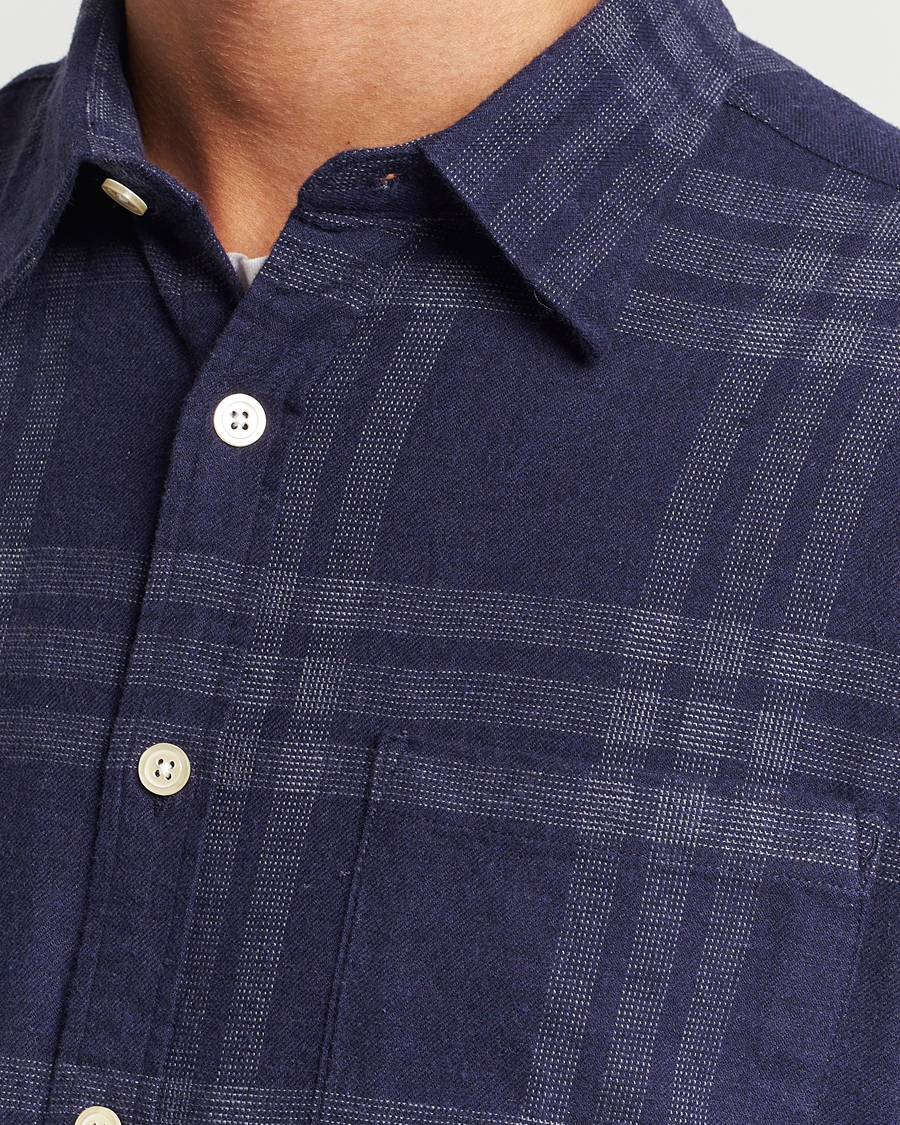 Herr | Skjortor | NN07 | Deon Brushed Flannel Checked Shirt Navy Blue