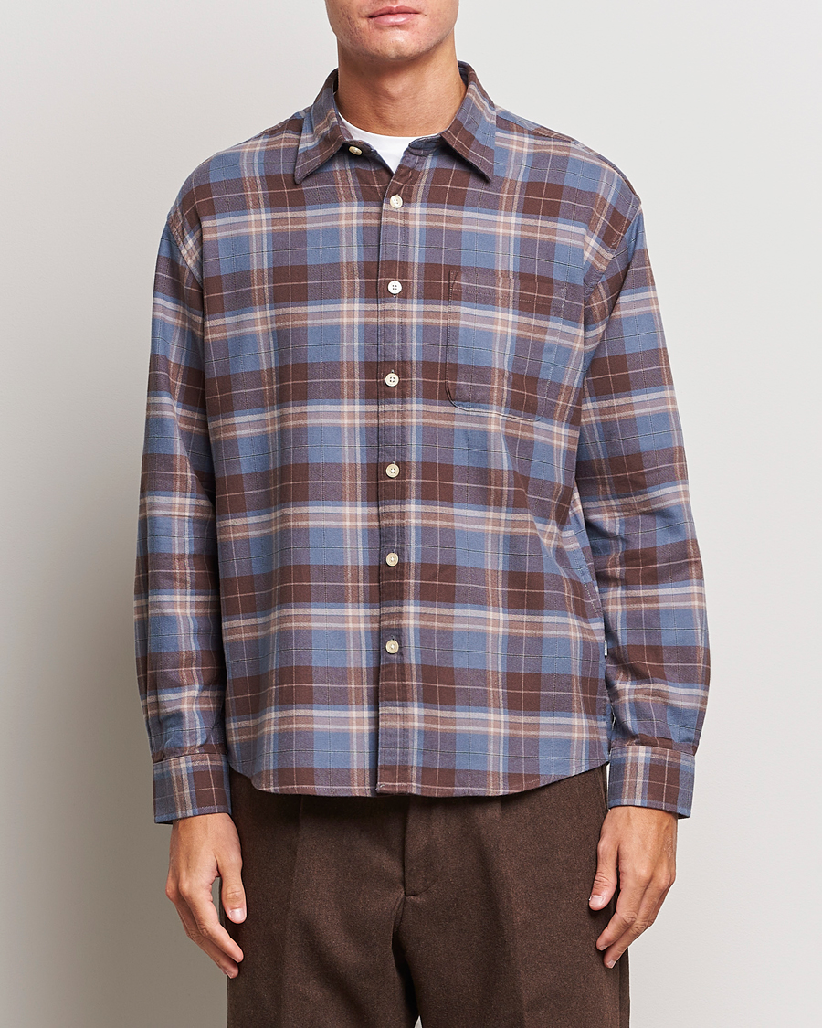 Herr | Flanellskjortor | NN07 | Deon Brushed Flannel Checked Shirt Brown/Blue