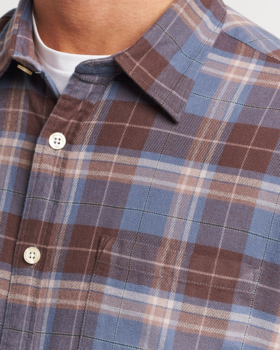 Herr | Skjortor | NN07 | Deon Brushed Flannel Checked Shirt Brown/Blue