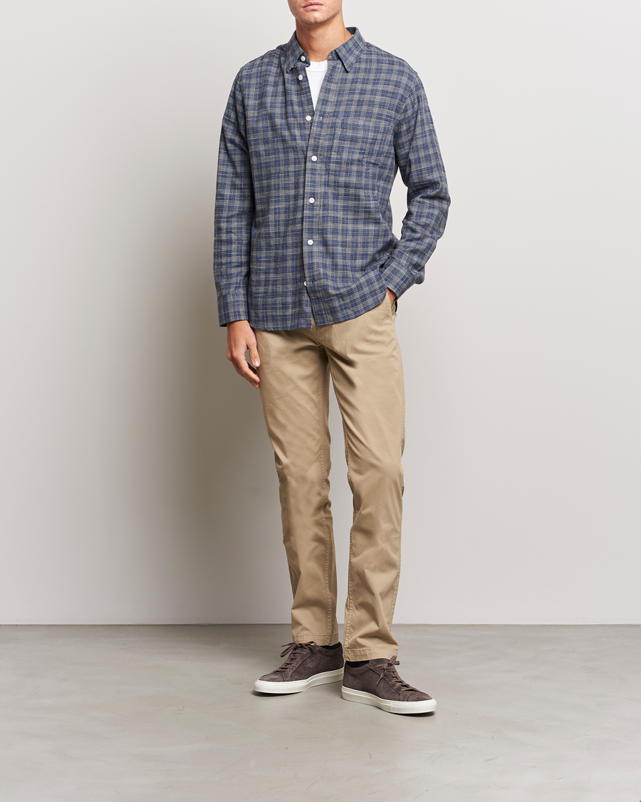 Herr | Skjortor | NN07 | Cohen Brushed Flannel Checked Shirt Navy Blue