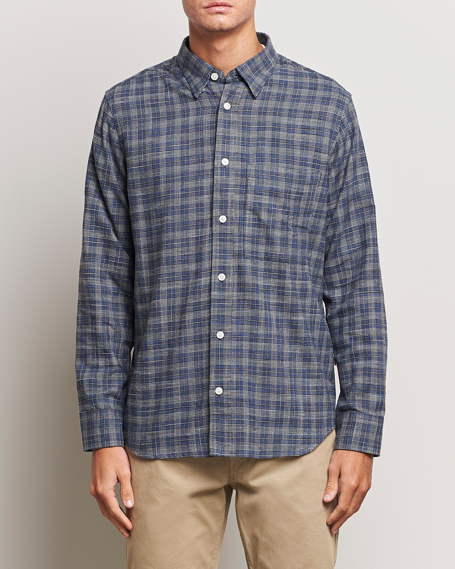 Herr | Skjortor | NN07 | Cohen Brushed Flannel Checked Shirt Navy Blue
