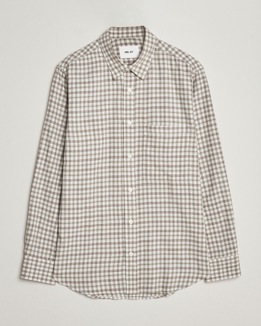 Herr | Skjortor | NN07 | Cohen Brushed Flannel Checked Shirt Green/Cream