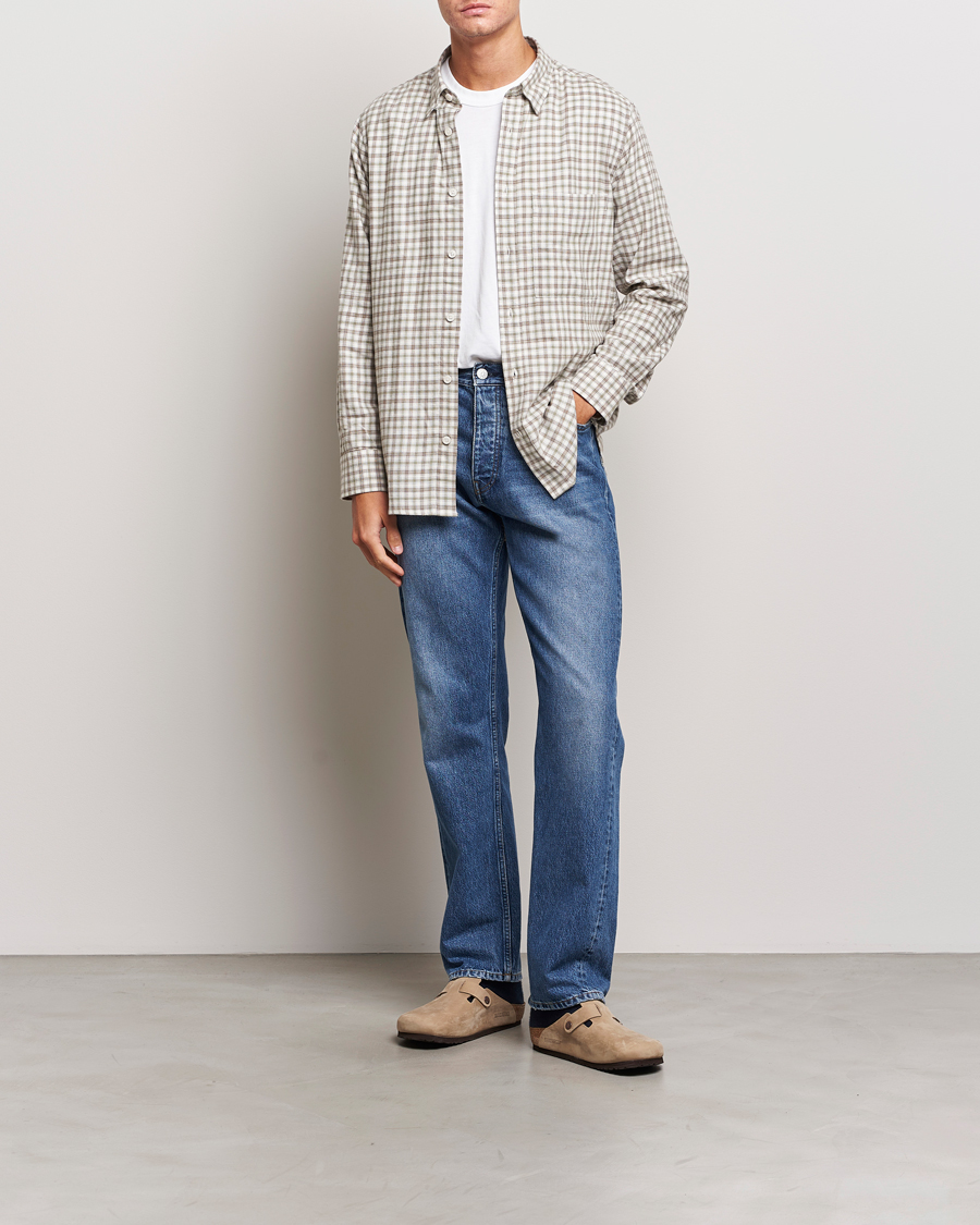 Herr | Skjortor | NN07 | Cohen Brushed Flannel Checked Shirt Green/Cream