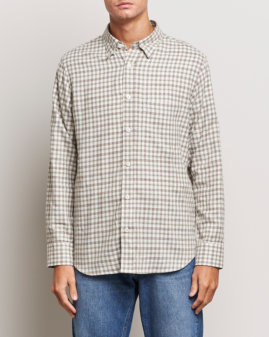 Herr | Skjortor | NN07 | Cohen Brushed Flannel Checked Shirt Green/Cream
