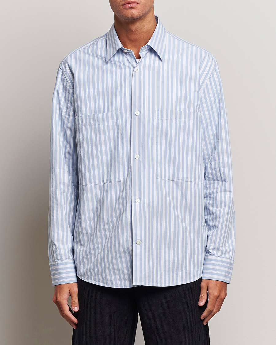 Herr |  | NN07 | Freddie Poplin Striped Shirt Blue/White