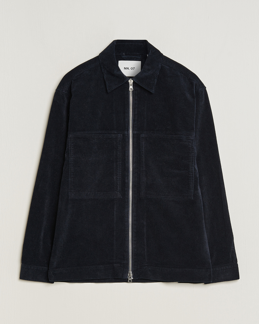 Herr | Skjortor | NN07 | Isak Full Zip Corduroy Overshirt Navy Blue