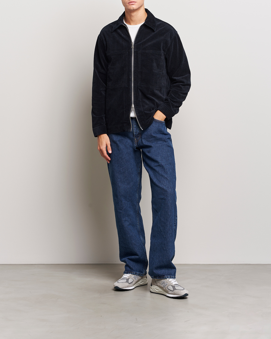 Herr | Skjortor | NN07 | Isak Full Zip Corduroy Overshirt Navy Blue