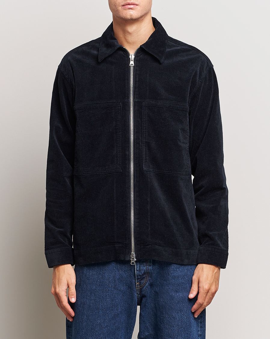 Herr | Overshirts | NN07 | Isak Full Zip Corduroy Overshirt Navy Blue