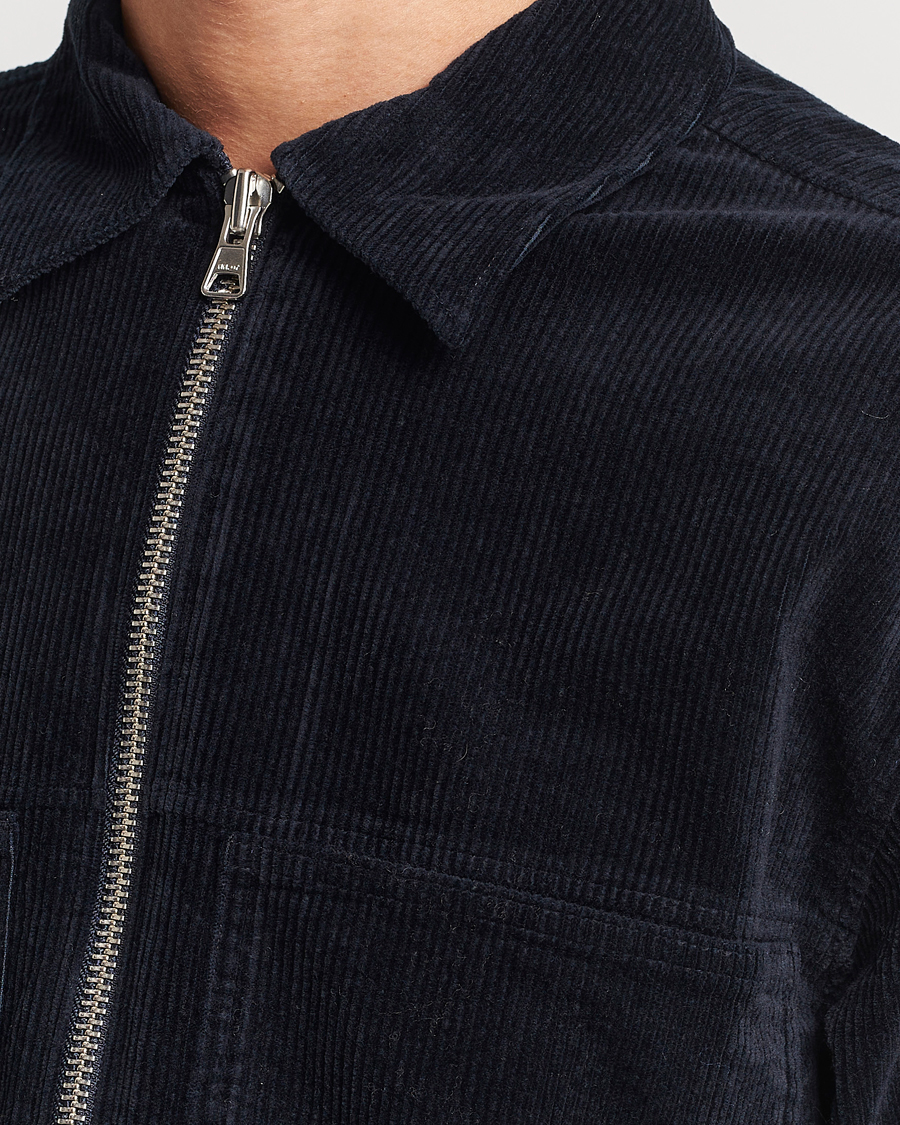 Herr | Skjortor | NN07 | Isak Full Zip Corduroy Overshirt Navy Blue