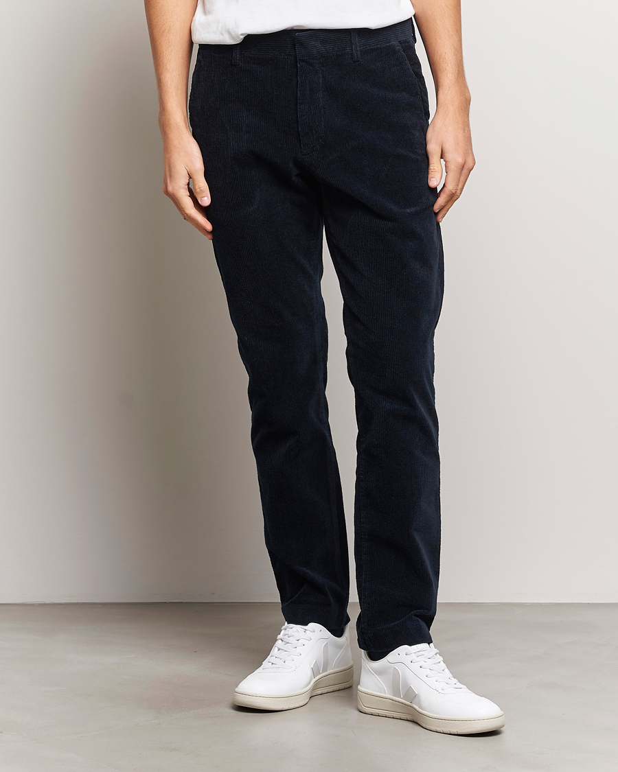 Herr | Byxor | NN07 | Theo Regular Fit Corduroy Chinos Navy Blue