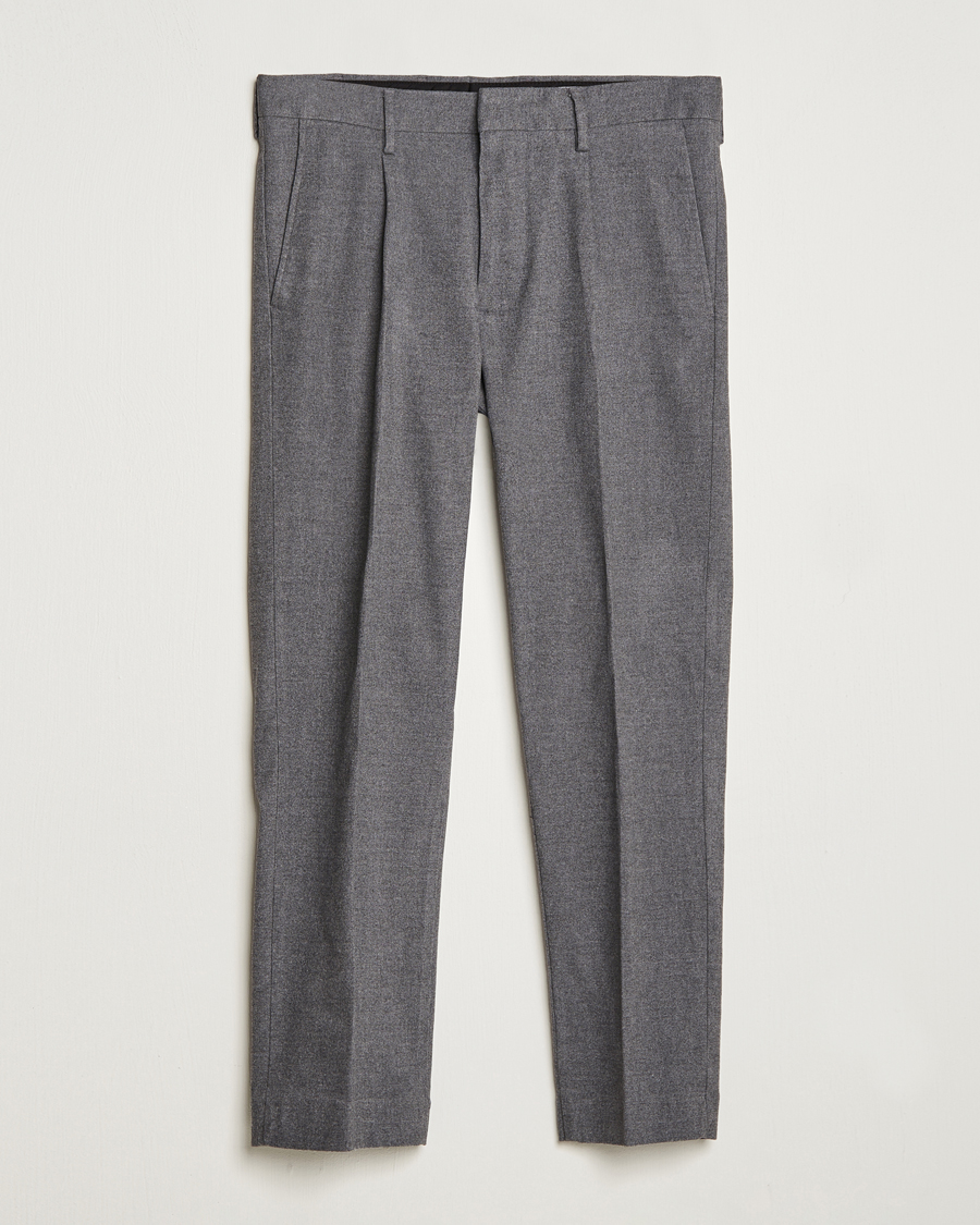 Herr | Byxor | NN07 | Bill Pleated Structured Trousers Grey Melange