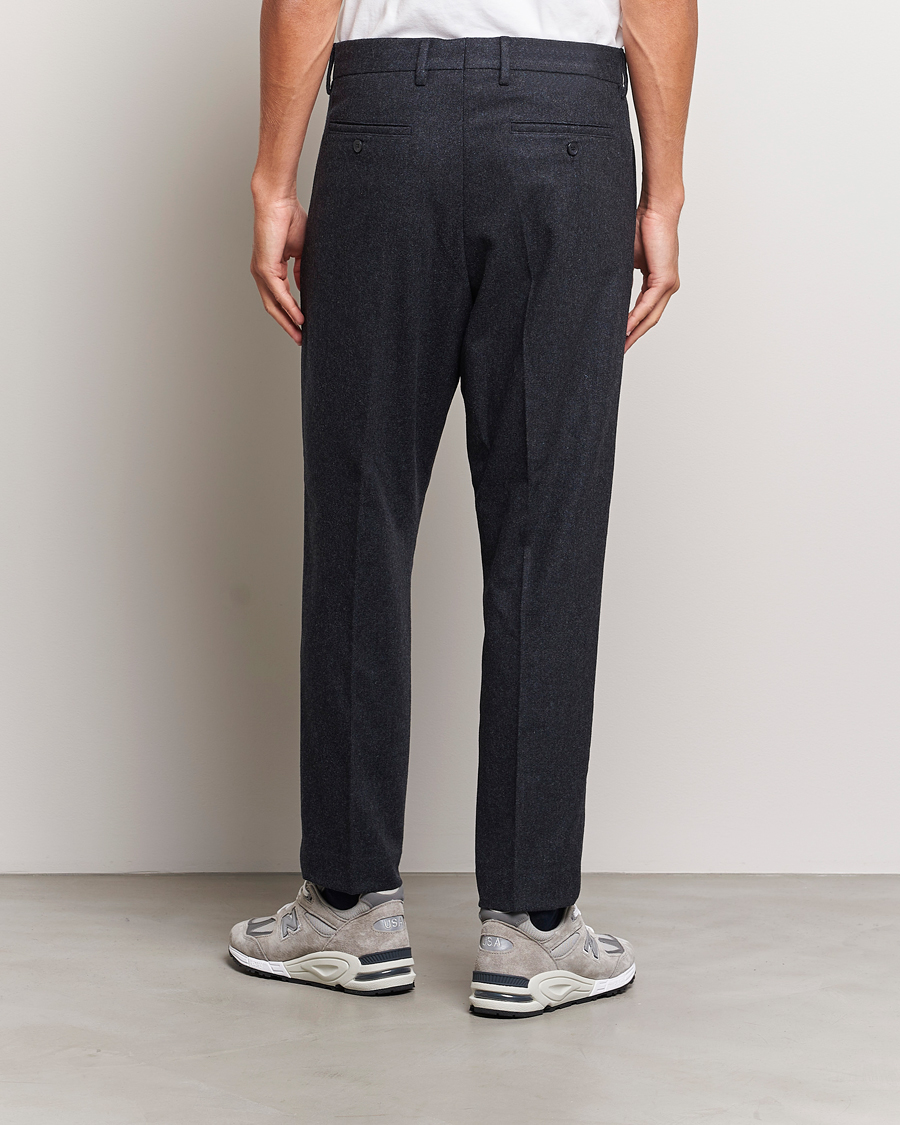Herr | Byxor | NN07 | Bill Brushed Flannel Pleated Trousers Navy Blue