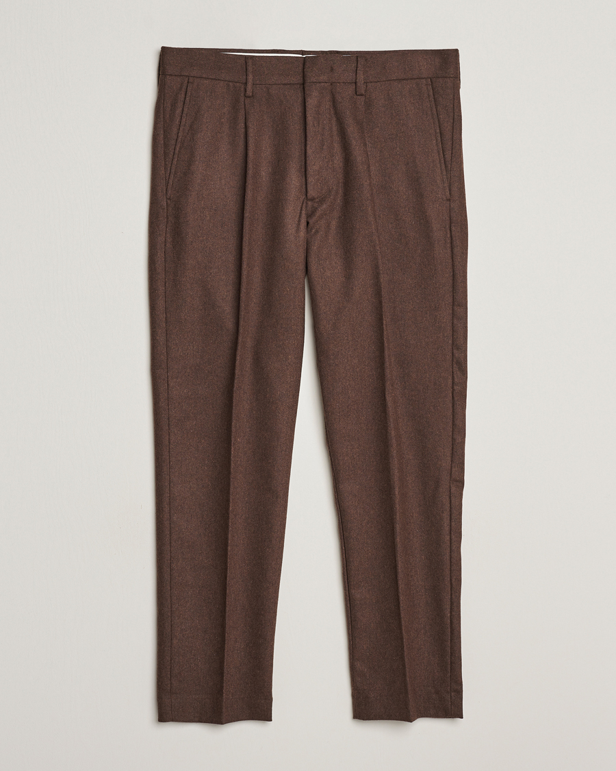 Herr | Byxor | NN07 | Bill Brushed Flannel Pleated Trousers Demitasse Brown