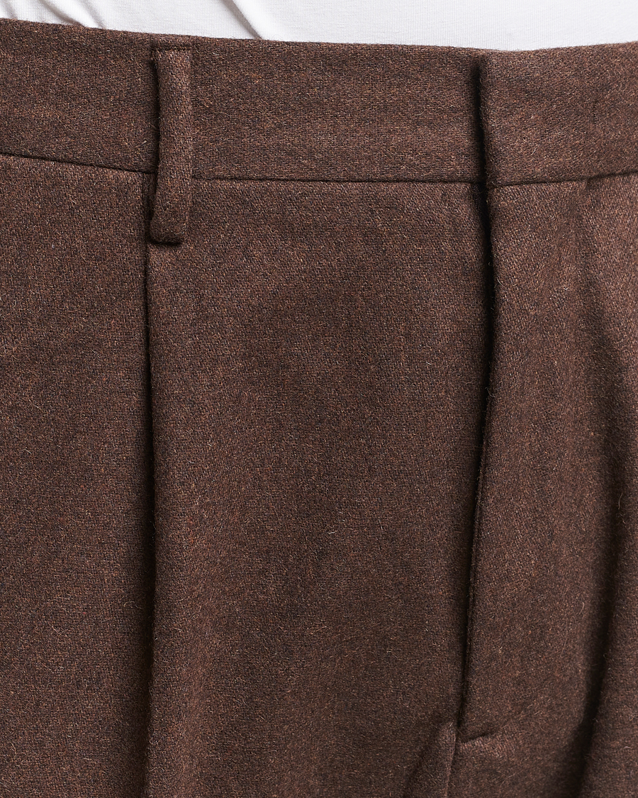 Herr | Byxor | NN07 | Bill Brushed Flannel Pleated Trousers Demitasse Brown
