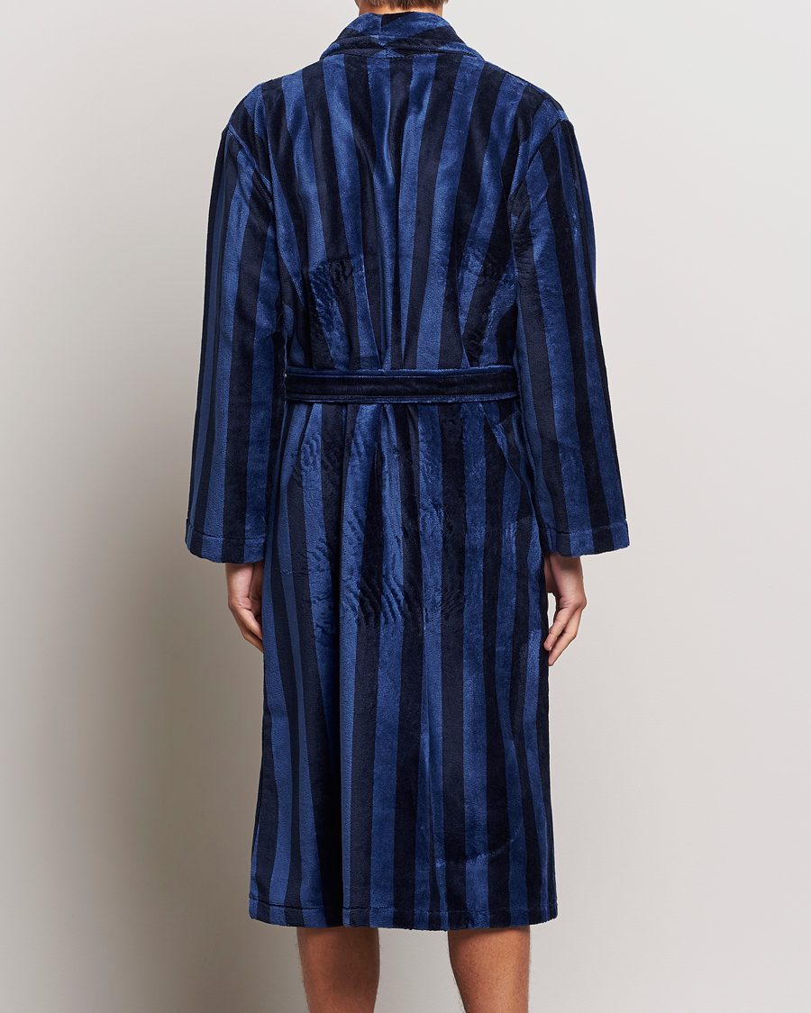 Herr | Pyjamas & Morgonrockar | Derek Rose | Striped Cotton Velour Gown Navy