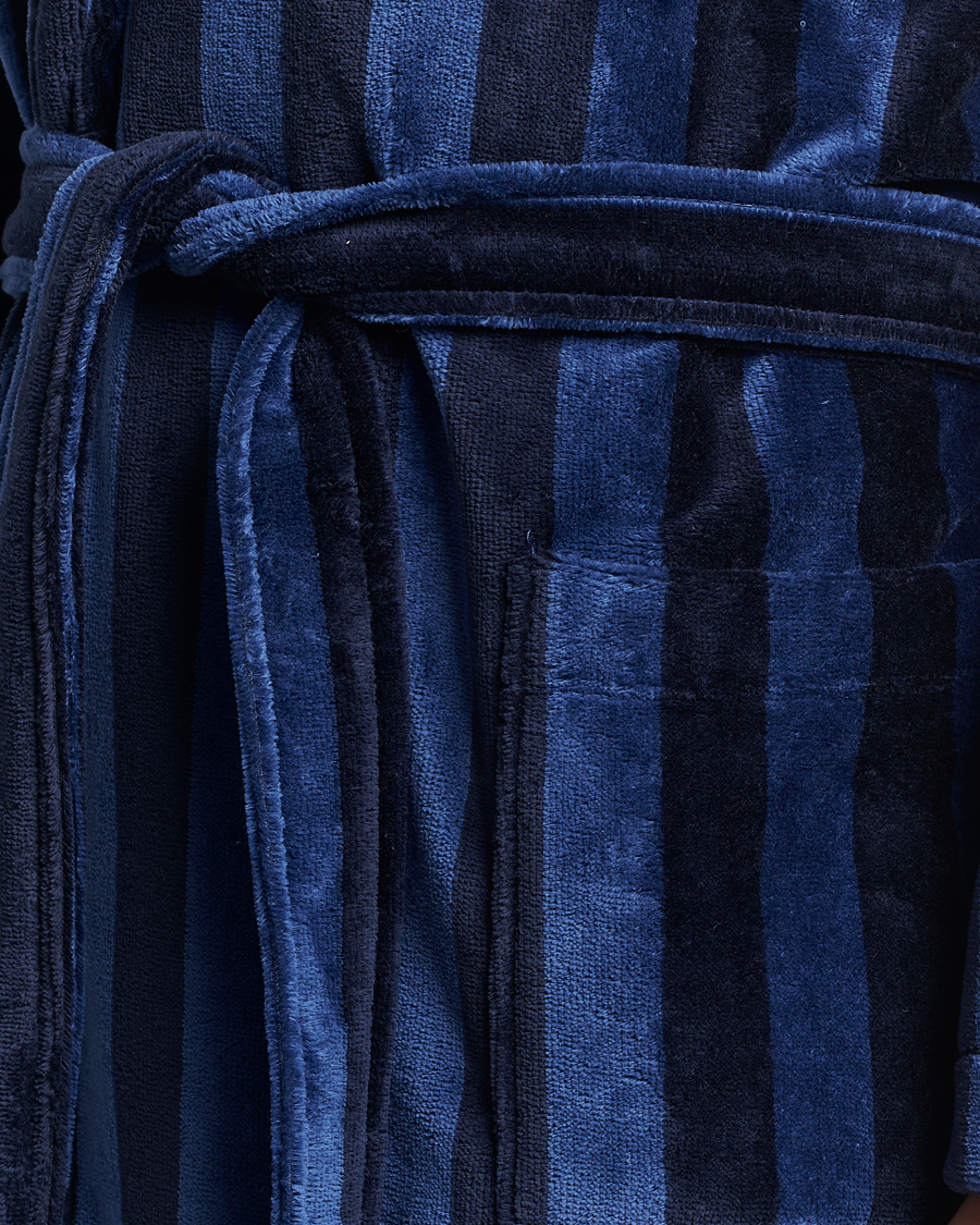 Herr | Pyjamas & Morgonrockar | Derek Rose | Striped Cotton Velour Gown Navy