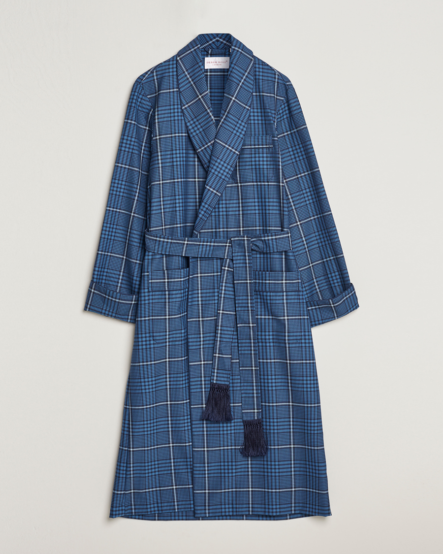 Herr | Pyjamas & Morgonrockar | Derek Rose | Wool Checked Gown Blue