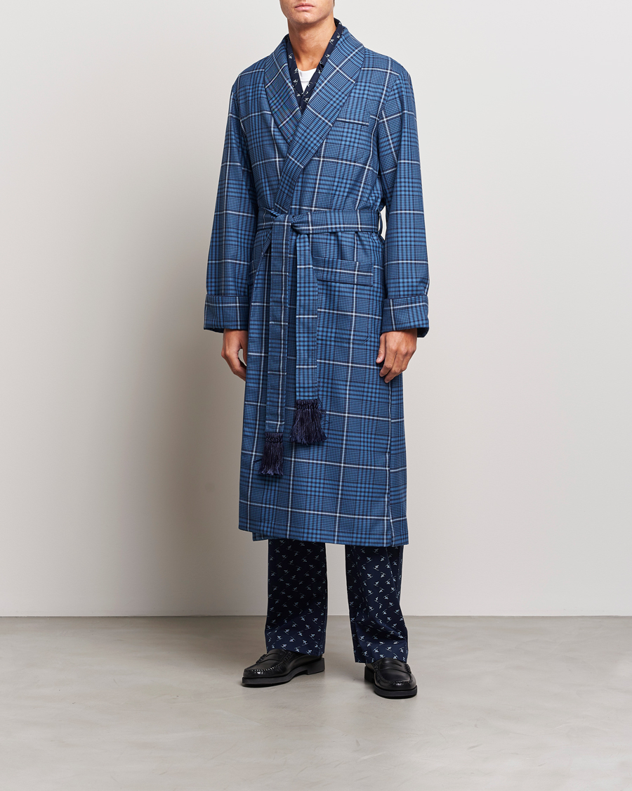 Herr | Pyjamas & Morgonrockar | Derek Rose | Wool Checked Gown Blue