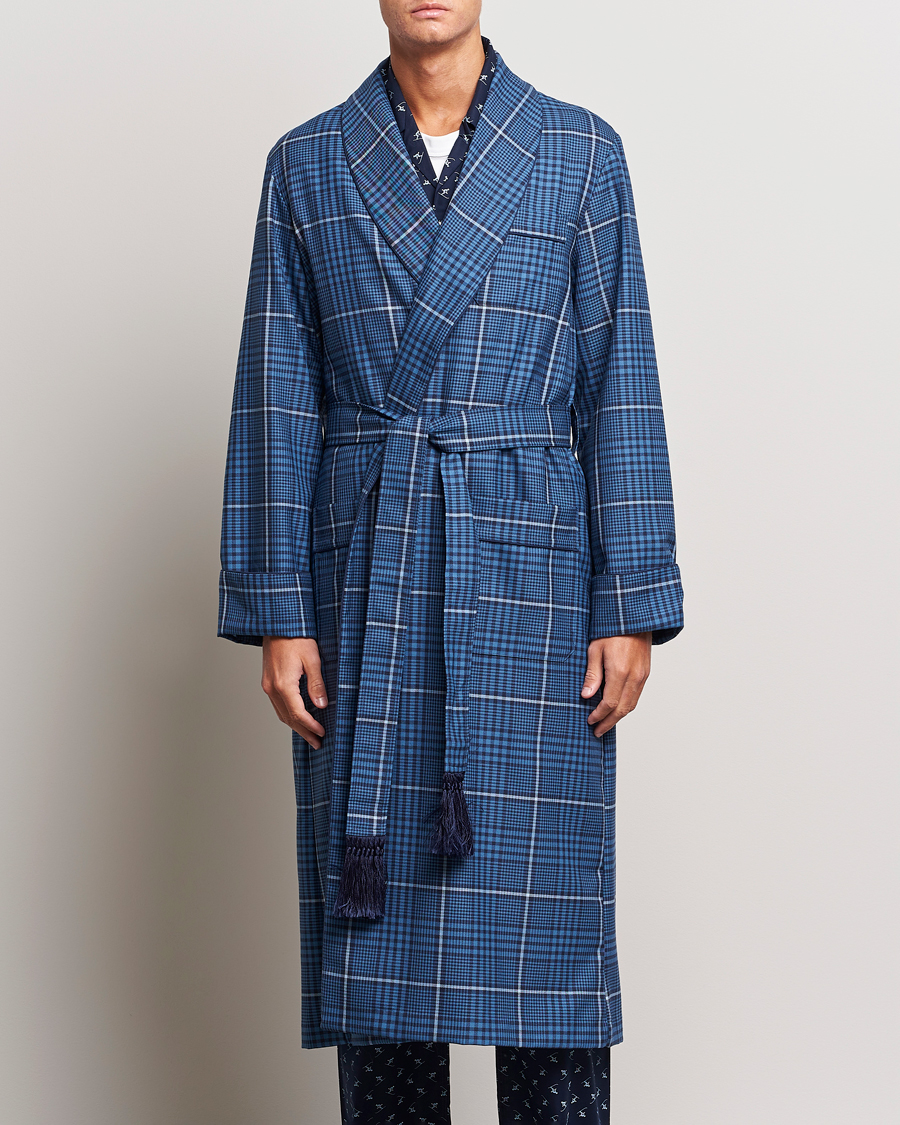 Herr | Derek Rose | Derek Rose | Wool Checked Gown Blue