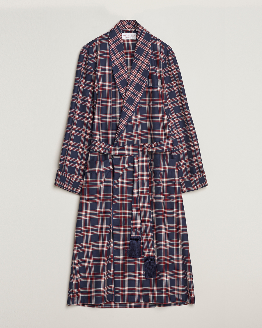 Herr | Pyjamas & Morgonrockar | Derek Rose | Wool Checked Gown Navy
