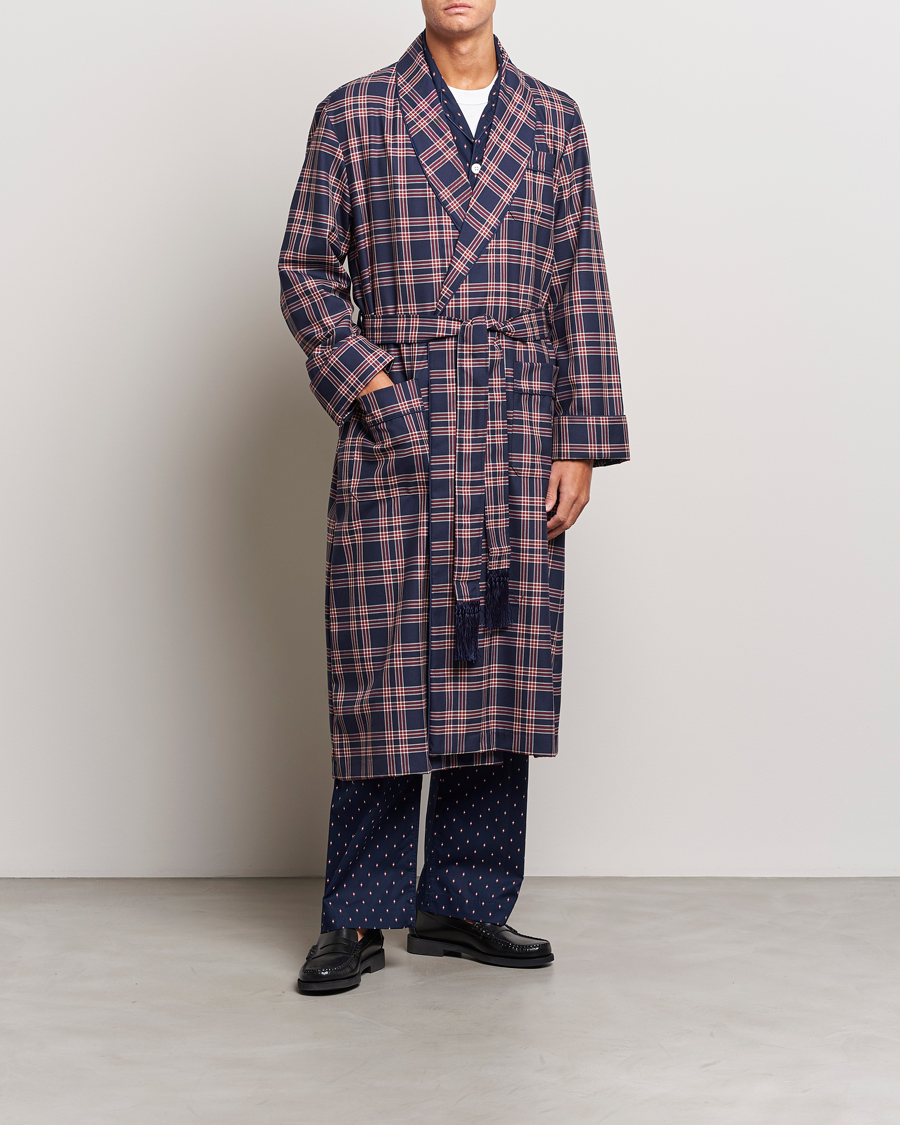 Herr | Pyjamas & Morgonrockar | Derek Rose | Wool Checked Gown Navy