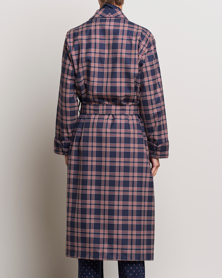 Herr | Pyjamas & Morgonrockar | Derek Rose | Wool Checked Gown Navy