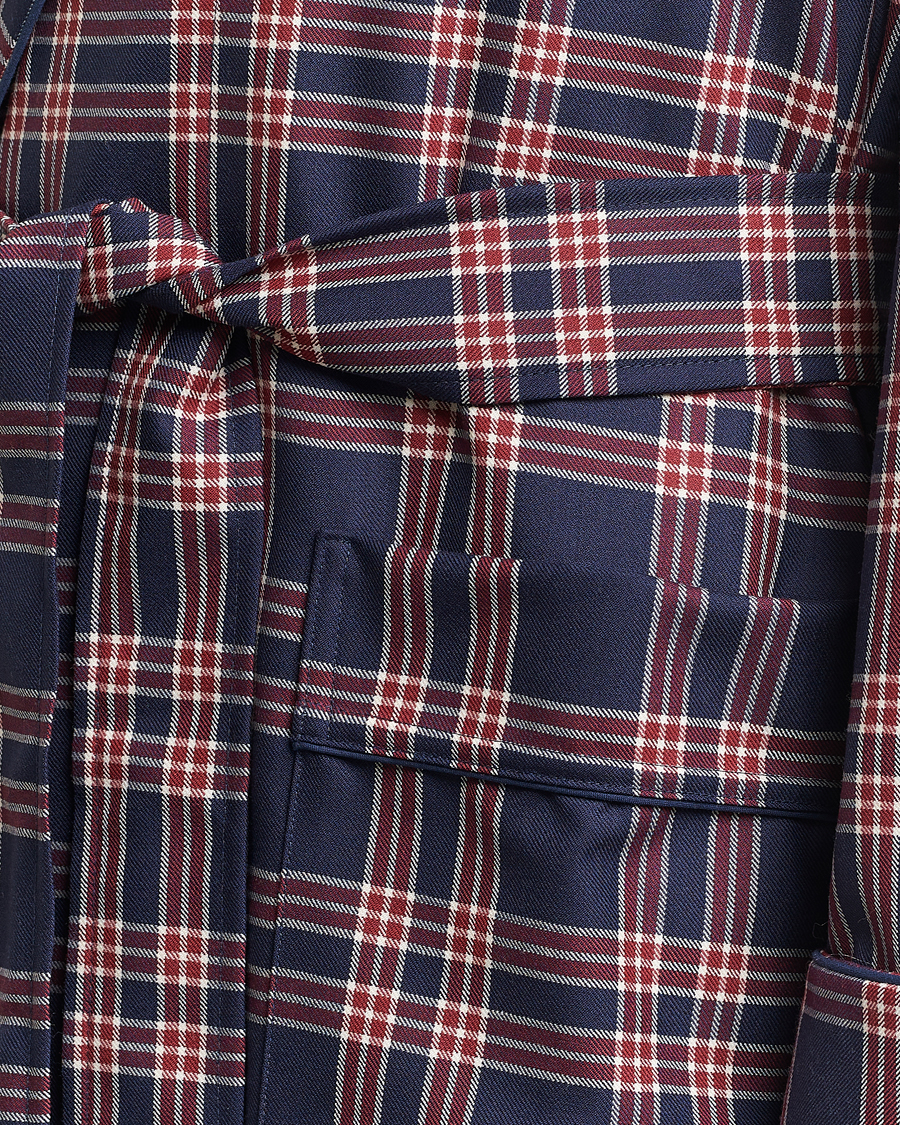 Herr | Pyjamas & Morgonrockar | Derek Rose | Wool Checked Gown Navy