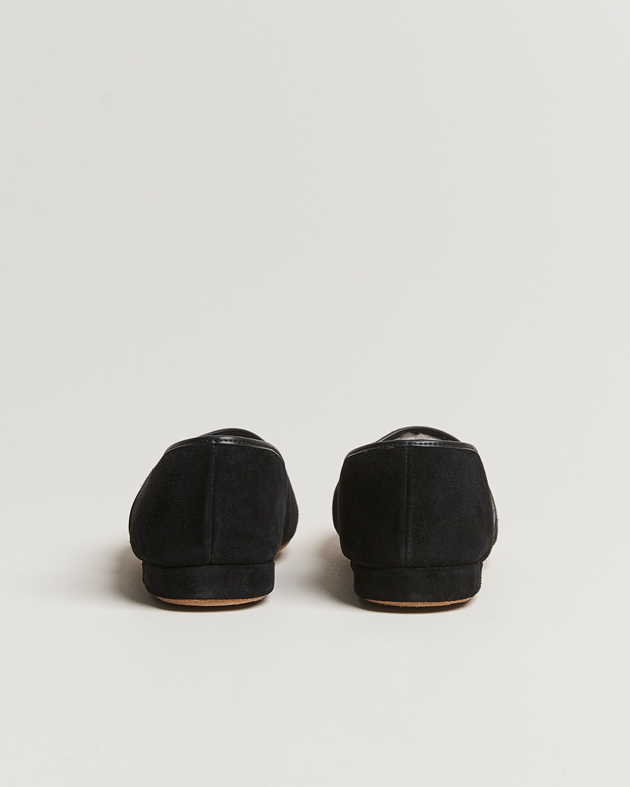 Herr | Derek Rose Crawford Sheepskin Suede Slippers Black | Derek Rose | Crawford Sheepskin Suede Slippers Black