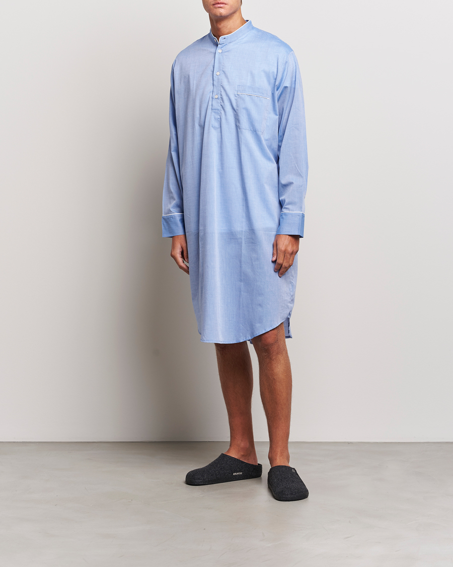 Herr | Pyjamas & Morgonrockar | Derek Rose | Cotton Pullover Nightshirt Light Blue