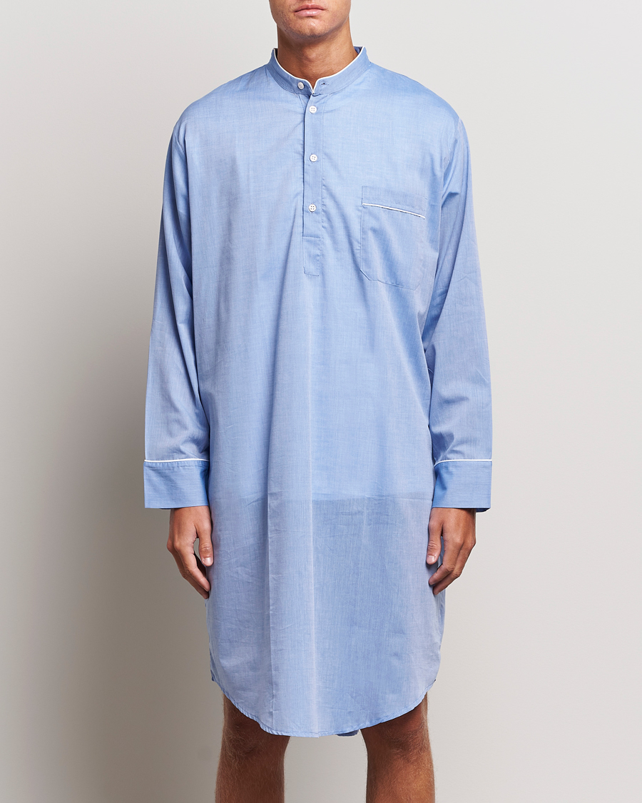 Herr | Derek Rose Cotton Pullover Nightshirt Light Blue | Derek Rose | Cotton Pullover Nightshirt Light Blue