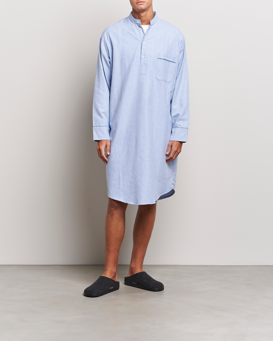 Herr | Pyjamas & Morgonrockar | Derek Rose | Cotton Pullover Nightshirt Light Blue