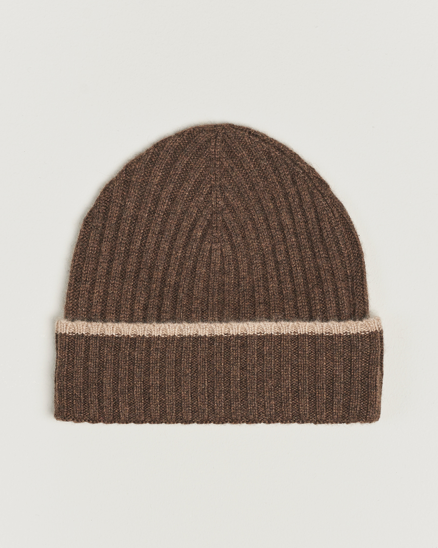 Herr | Amanda Christensen Rib Knitted Cashmere Paspoal Cap Brown Melange | Amanda Christensen | Rib Knitted Cashmere Paspoal Cap Brown Melange