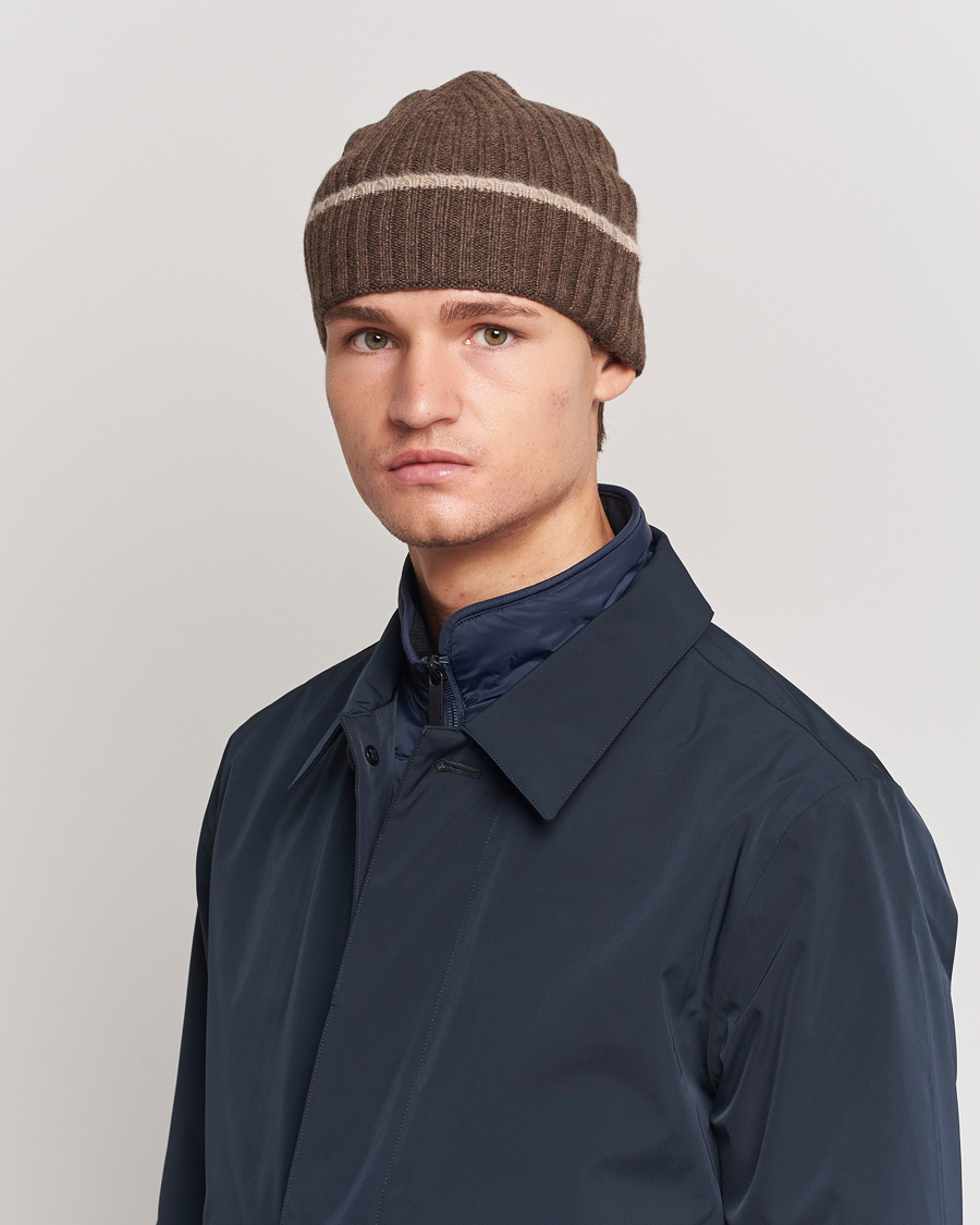 Herr |  | Amanda Christensen | Rib Knitted Cashmere Paspoal Cap Brown Melange