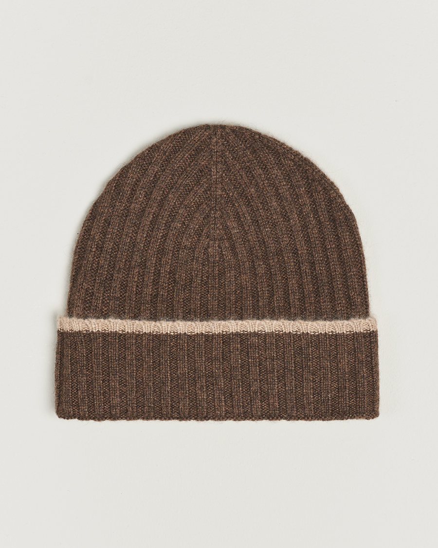Herr | Amanda Christensen Rib Knitted Cashmere Paspoal Cap Brown Melange | Amanda Christensen | Rib Knitted Cashmere Paspoal Cap Brown Melange
